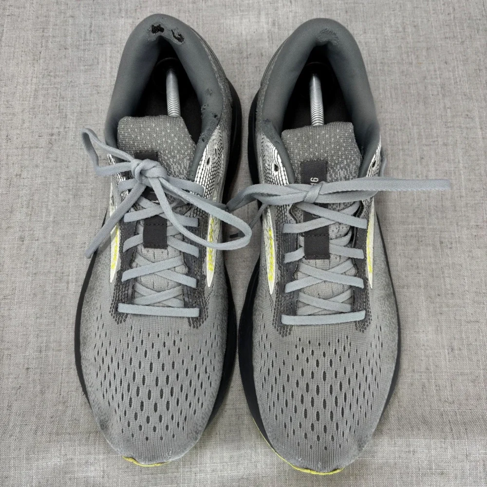 Brooks Ghost 14 Mens Running Shoes Grey Black Yellow Size 12 Low Top Sneakers